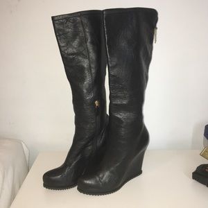 Blk genuine leather Wedge boots
